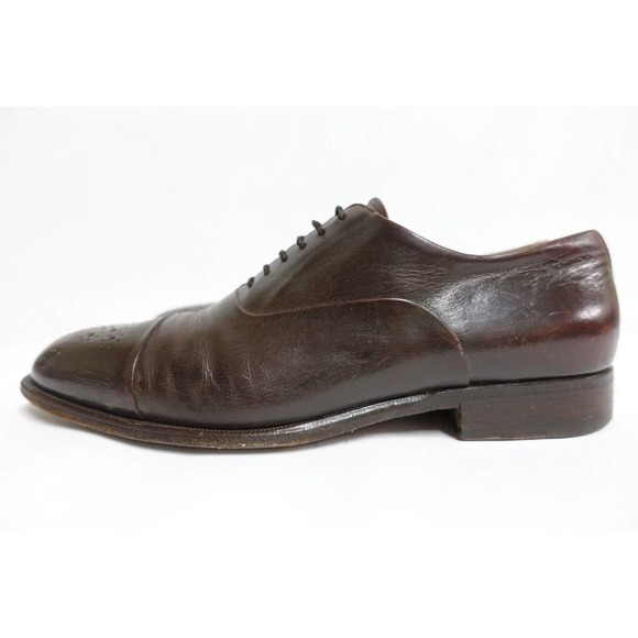 SANTONI Men Dress Shoes Cap-Toe Brown Sz 10.5 D (9.5UK) Oxfords Brogued Italy main image 6